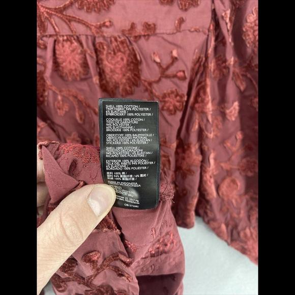 Pilcro Blouse Womens Size Medium Red Embroidered Whitney Trapeze Button Up Top - Picture 4 of 8